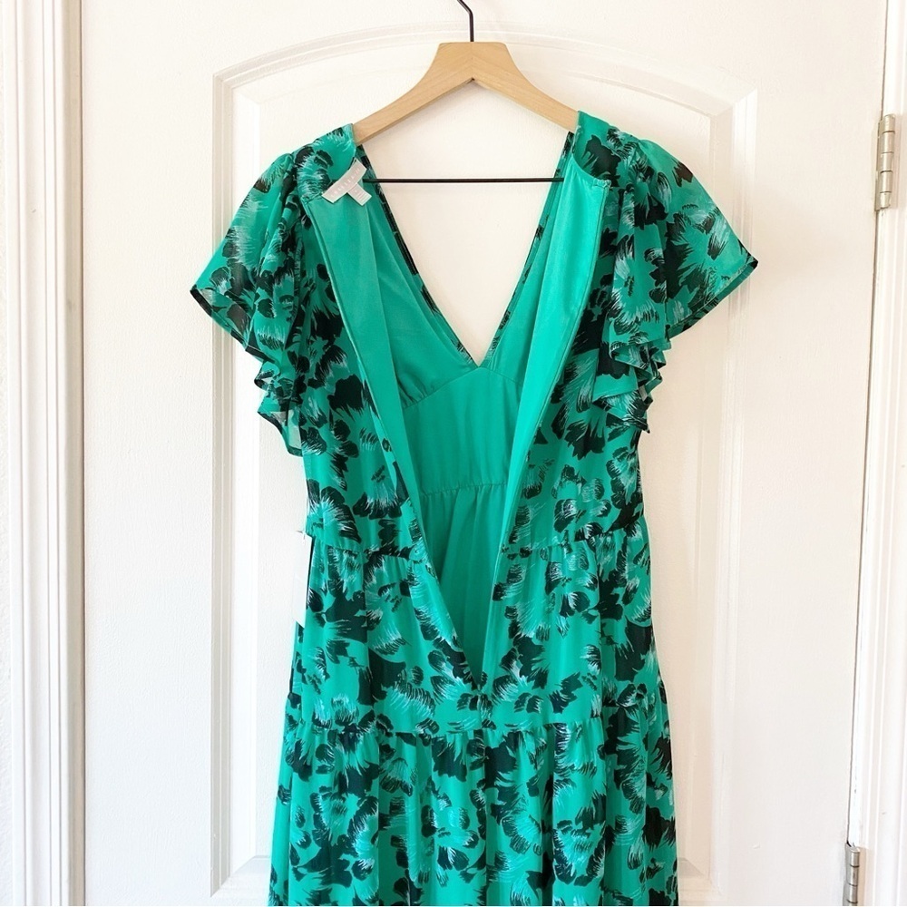 CHELSEA28 Floral Flutter Sleeve Tiered Chiffon Maxi Dress NWT Small - Picture 9 of 11